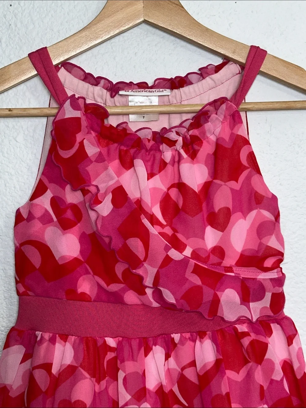 American Girl Red Hearts Ruffle Dress Sleeveless Youth Girls Size 7